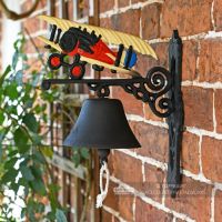 Cast Iron Hand Painted Garden Bell - Plane