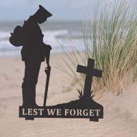 Black Memorial Ground Spike with WW2 Soldier Lest We Forget Topper Black Memorial Ground Spike with WW2 Soldier Lest We Forget Topper