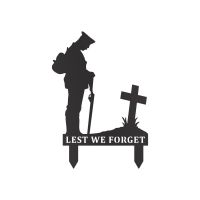 WW2 Soldier Lest We Forget Memorial Ground Spike in Black Finish with Spikes WW2 Soldier Lest We Forget Memorial Ground Spike in Black Finish with Spikes