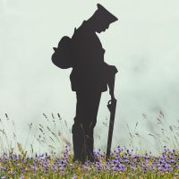 Black Grave Marker Ground Spike with WW2 Soldier Topper