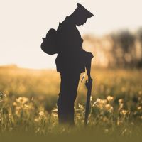 Black Grave Marker Ground Spike with WW2 Soldier Motif