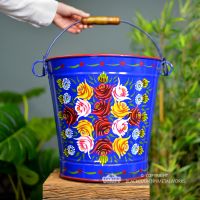 XXL Hand Painted Blue Log Bucket to Scale