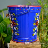 Side View of the XXL Hand Painted Blue Log Bucket
