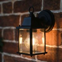 Digital Illustration of the Black Contemporary "Foursquare" Outdoor Top Fix Wall Light Illuminated at Night