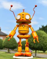 Yellow Recycled Metal Robot Sculpture