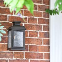 "York" Aged Copper Wall Lantern Next to the Front Door
