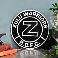 "Zulu Warriors" Birmingham City FC Cast Iron Sign in Situ on a Blue Wall