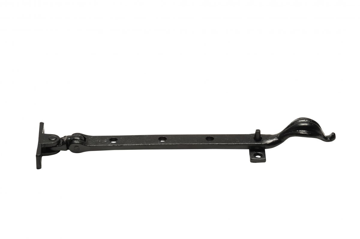 12" Traditional Black Iron Window Casment Stay With Petal Shaped Handle
