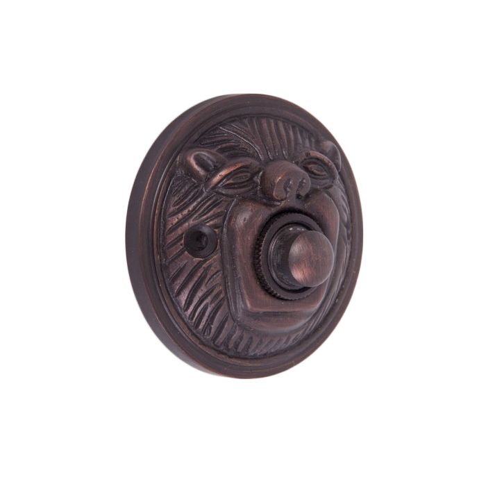 “Lambeth Hall” Burnished Copper Round Lion Bell Push
