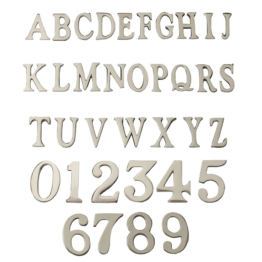 1.5 - 2 Inch Self Adhesive Numbers & Letters Chrome (Solid Brass)