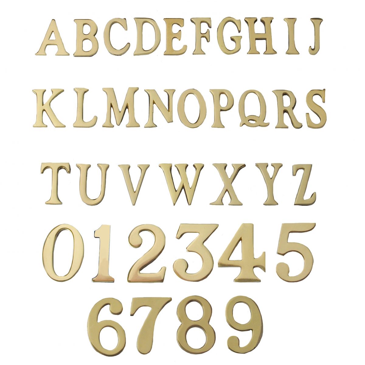 1.5 - 2 Inch Self Adhesive Numbers & Letters Polished Brass (Solid Brass)