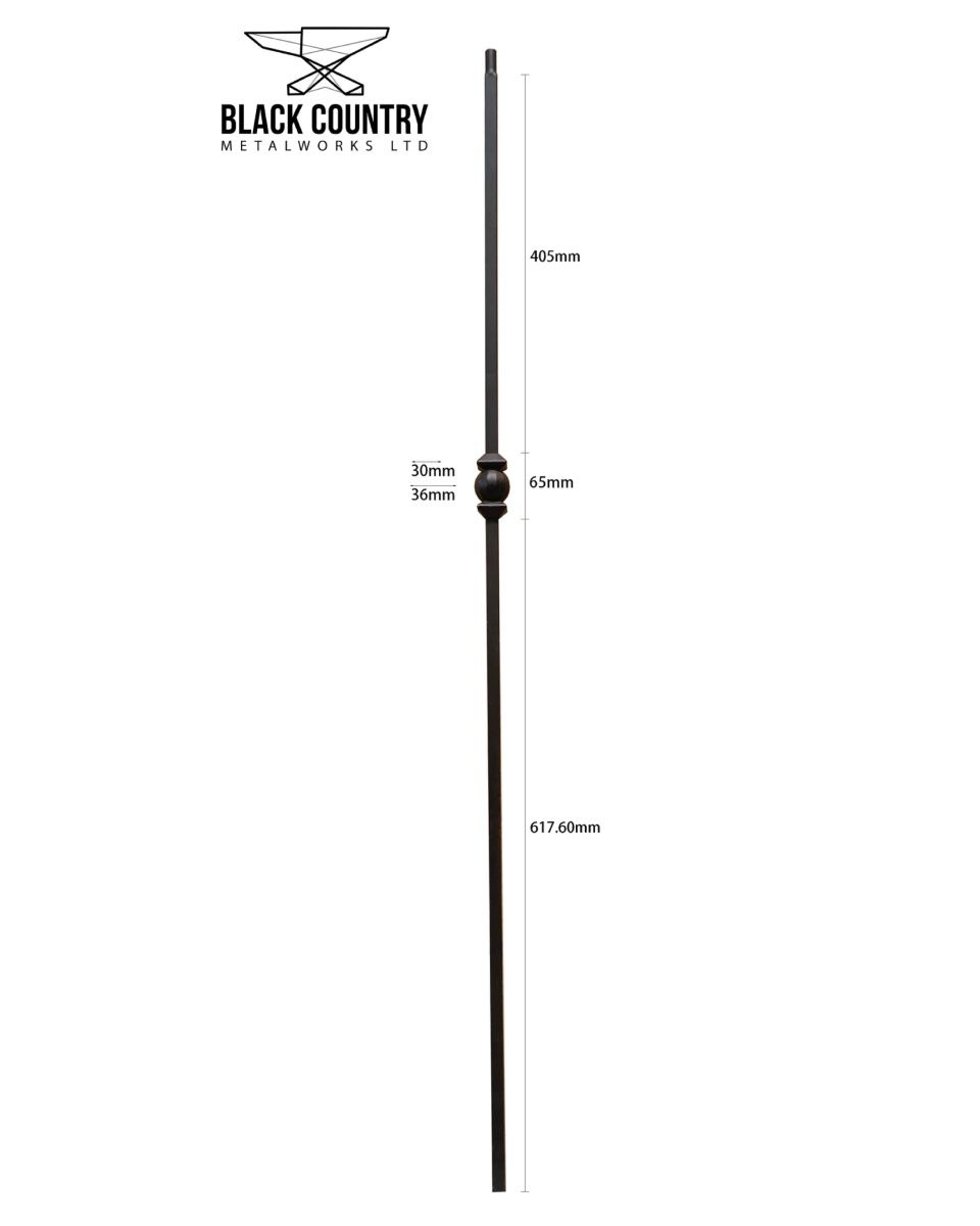 Set of 2 Matte Black "Garthleigh" and "Westford" Steel Stair Spindles - Spindles ONLY - No Brackets Dimensions