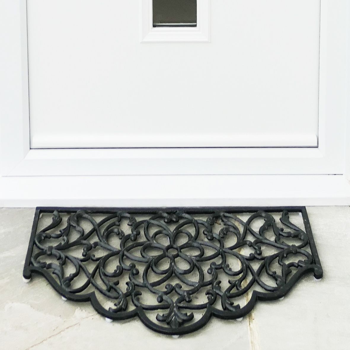 Black Hammer Hill ornate Door Mat outside front door