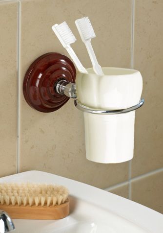 Rosewood Effect Toothbrush Holder brass