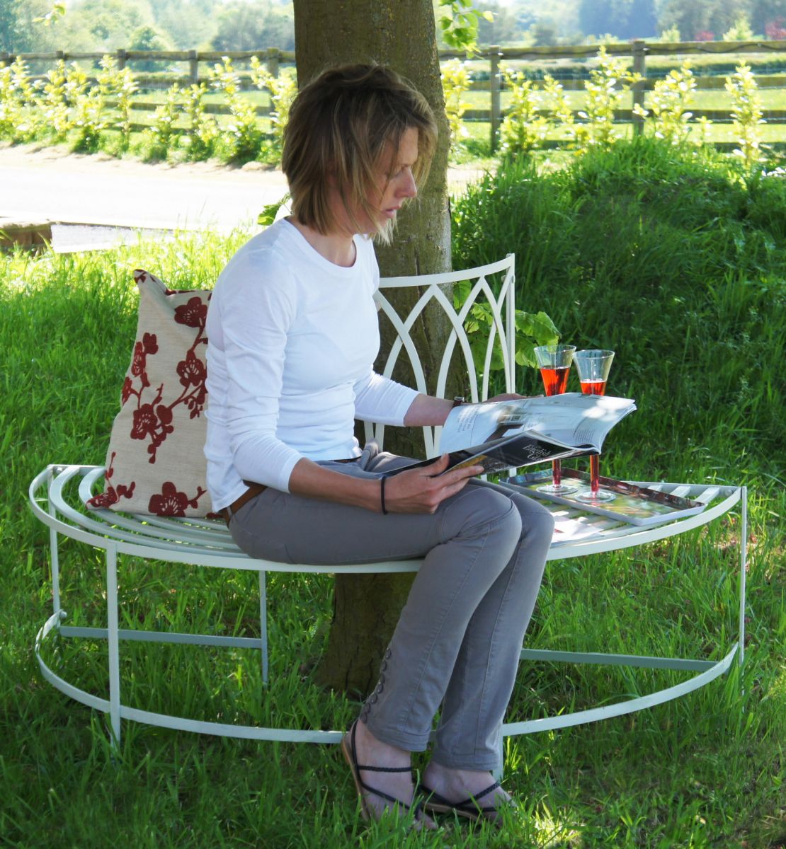 “Maylock Manor” Wrought Style Iron Tree Bench