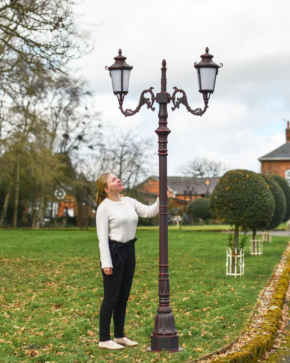 "Autumnhall" Double Headed Antique Red Traditional Lamp Post to Scale