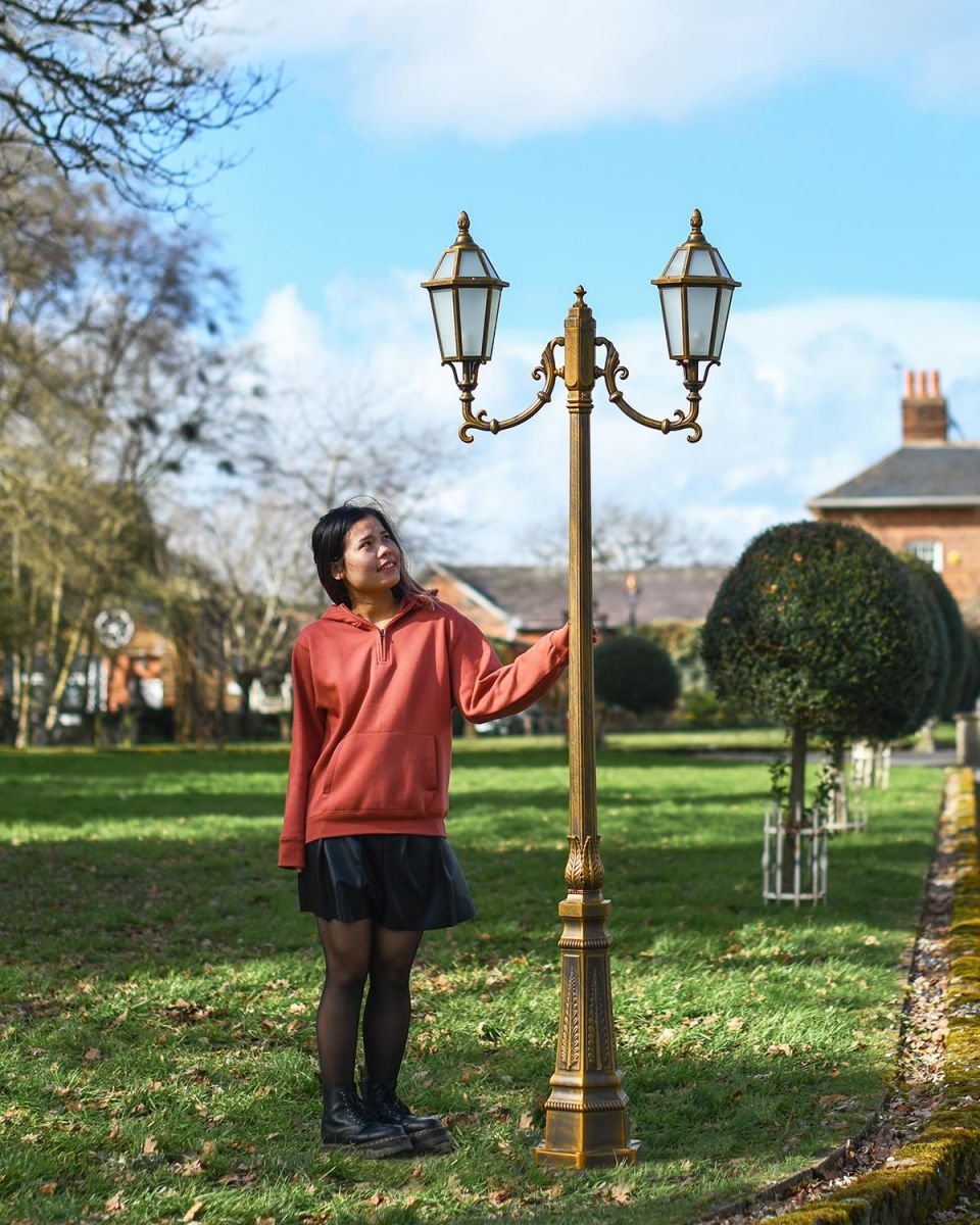 2.3m "Beaumont" Double Headed Antique Bronze Traditional Lamp Post to Scale