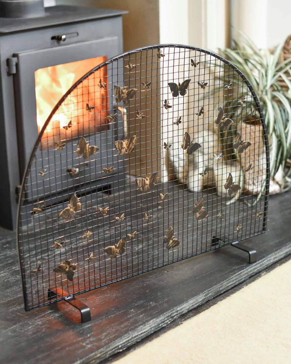 Close-Up of "Butterfly" Black & Bronze Fire Screen
