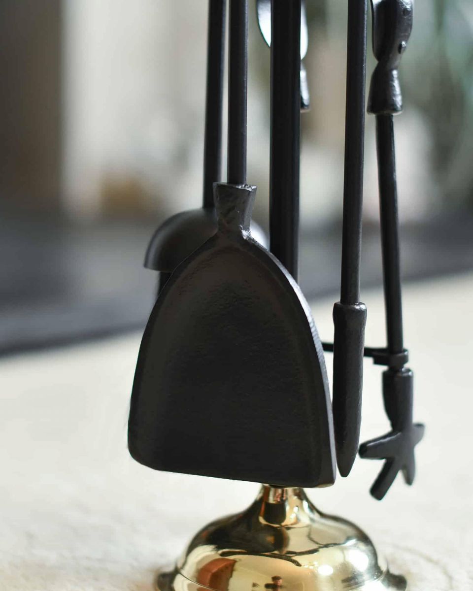 Close-Up of Tools for "Dudley" Polished Brass & Black Iron Fireside Companion Set - 45cm