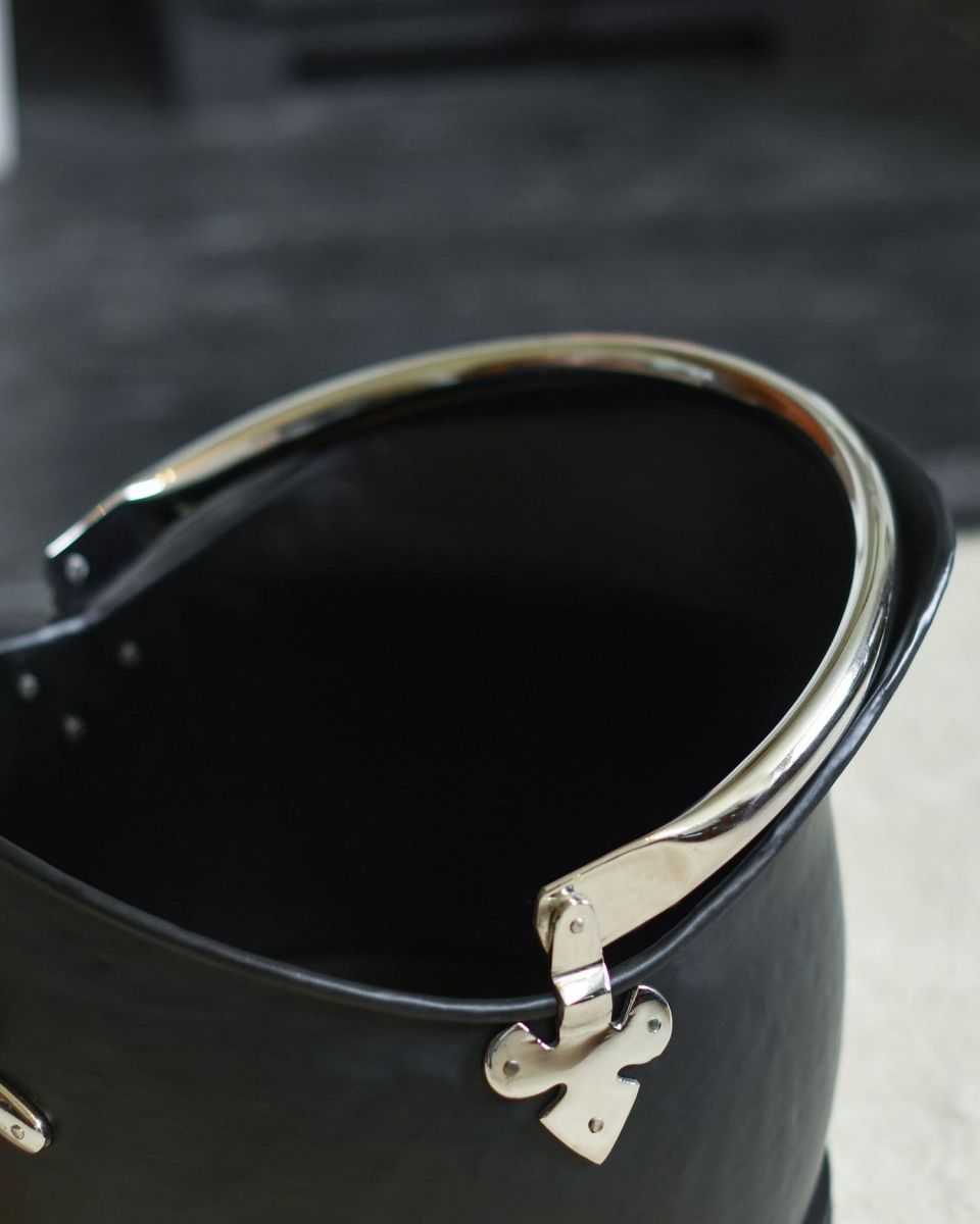 Close-Up of "Hinswick" Victorian Black Iron and Nickel Coal Bucket - 27.5cm
