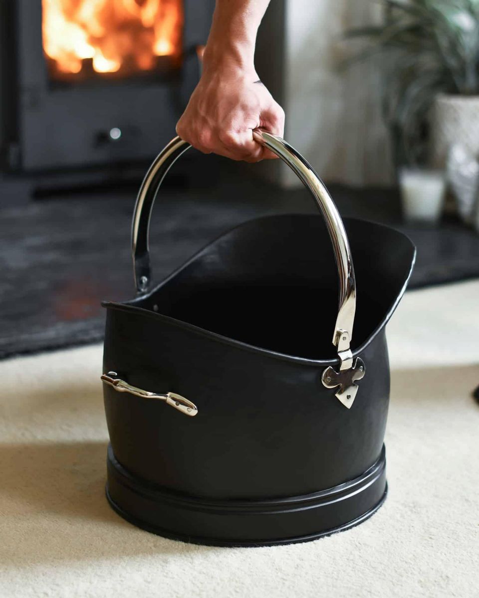 Scale Shot of "Hinswick" Victorian Black Iron and Nickel Coal Bucket - 27.5cm