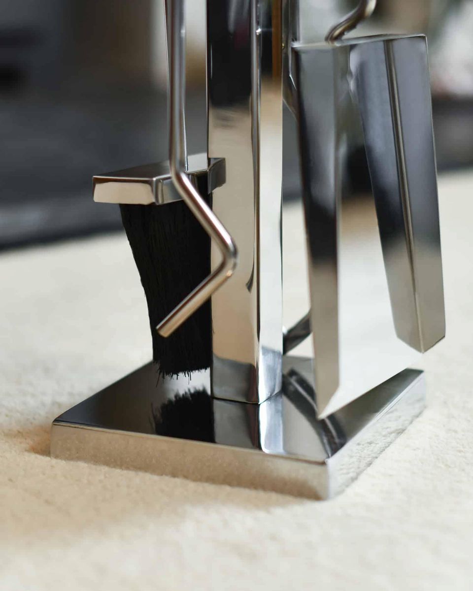 Close-Up of Rectangular Base on "Malborough" Stainless Steel and Wooden Companion Set 62cm