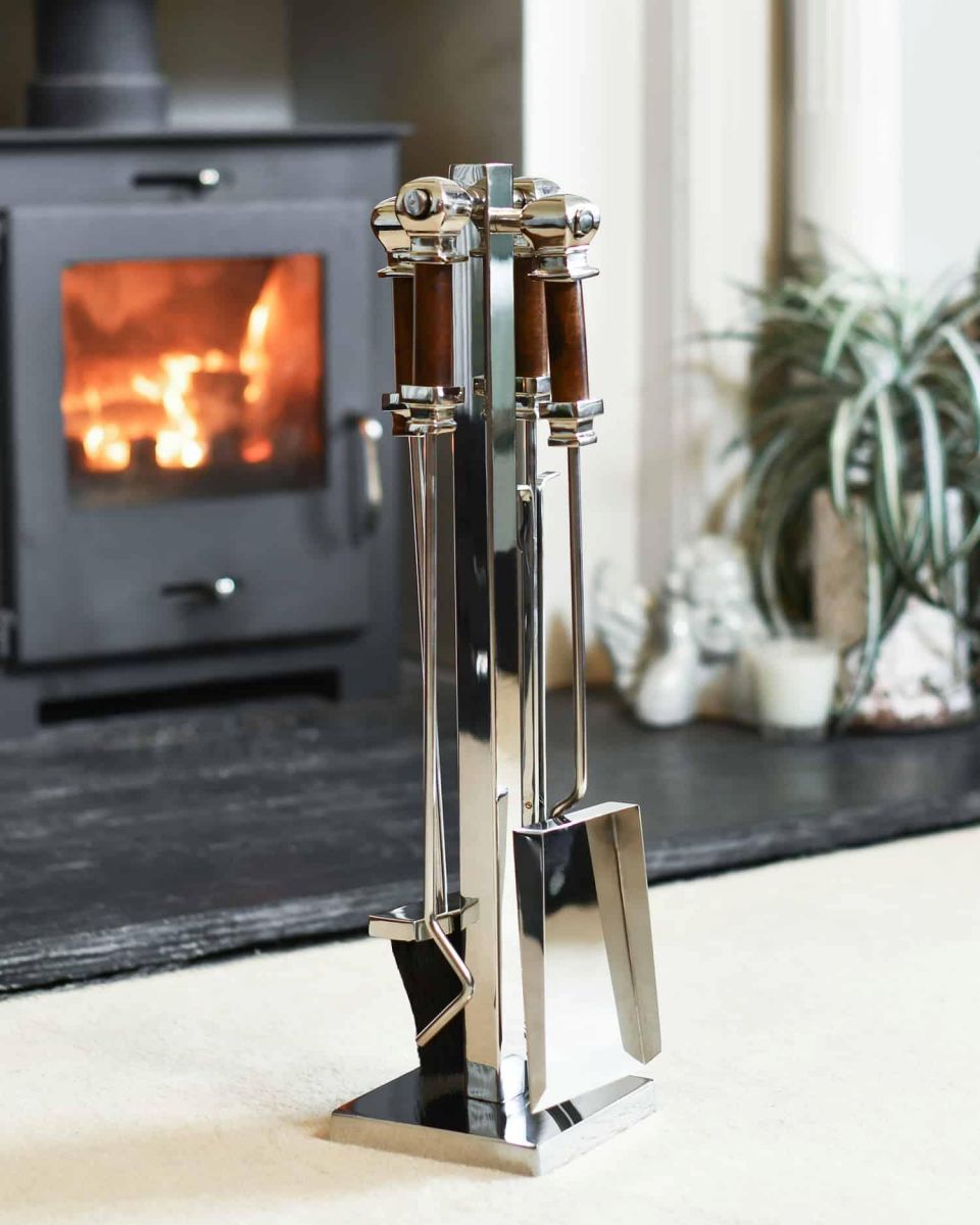 "Malborough" Stainless Steel and Wooden Companion Set 62cm in Situ