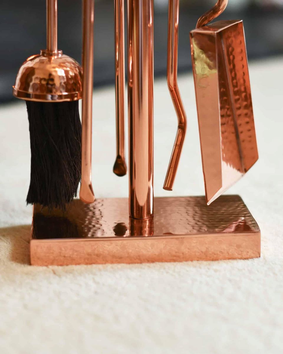 Close-Up of Base for "Middleton" Hammered Rose Gold Companion Set - 42cm