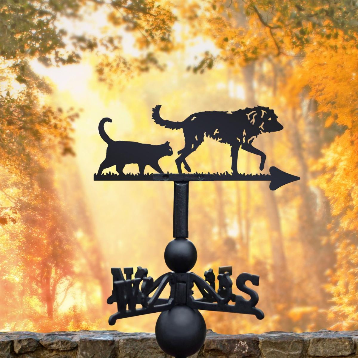 Bedlington Whippet & Cat Weathervane In Autumn