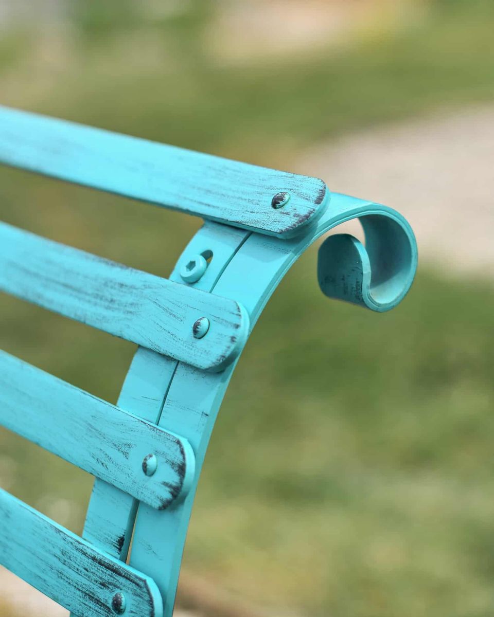 Close-Up of Backrest for Green “Chatham" Two Seater Park Bench