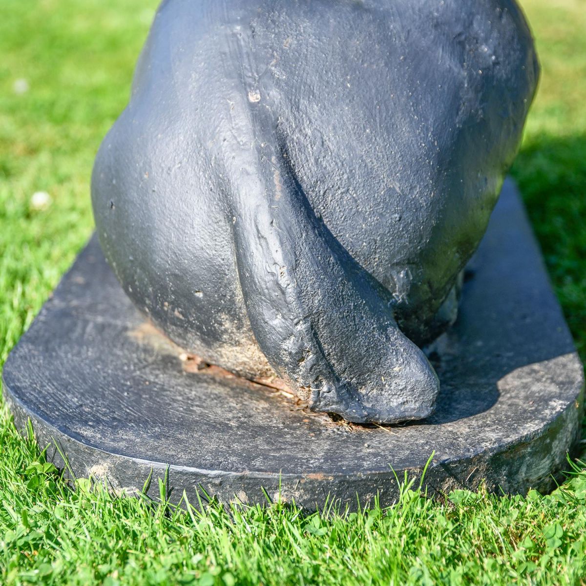 Close-up of the Base of the “Elkin” Rustic Black Cast Iron Stag Sculpture