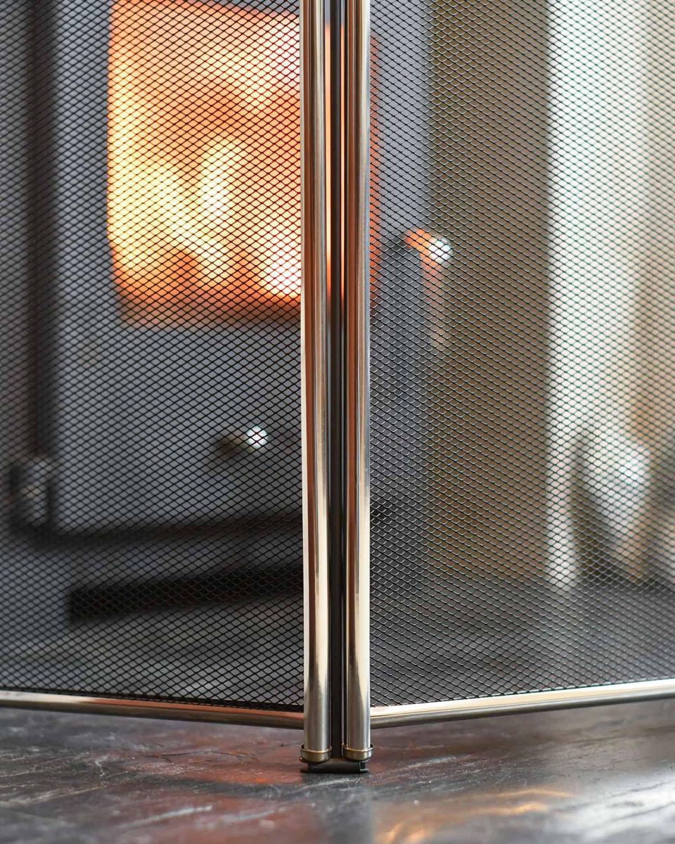 Close-Up of Integral Mesh for “Hemlyn” Polished Nickel Fire Guard