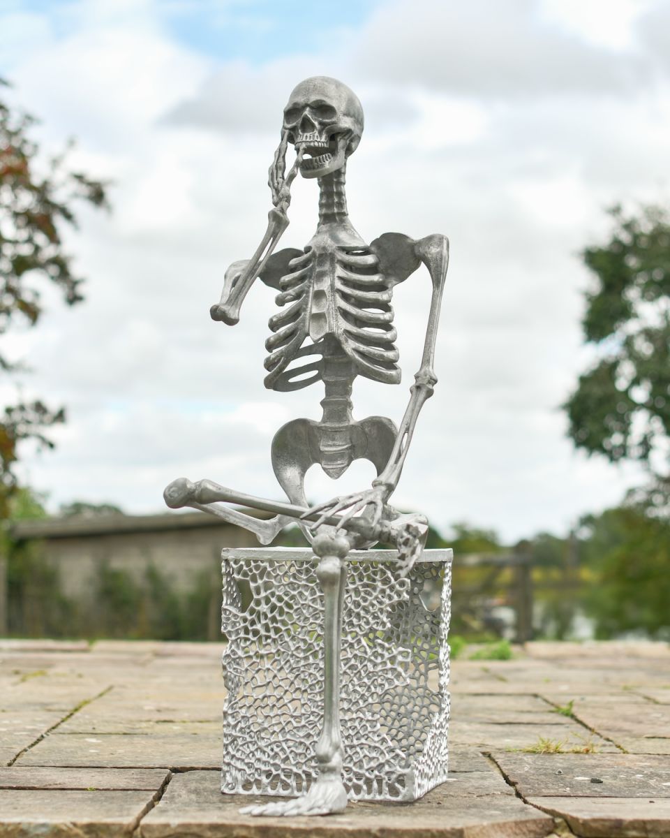 "Percival" the Pensive Skeleton with Freestanding Base - Silver