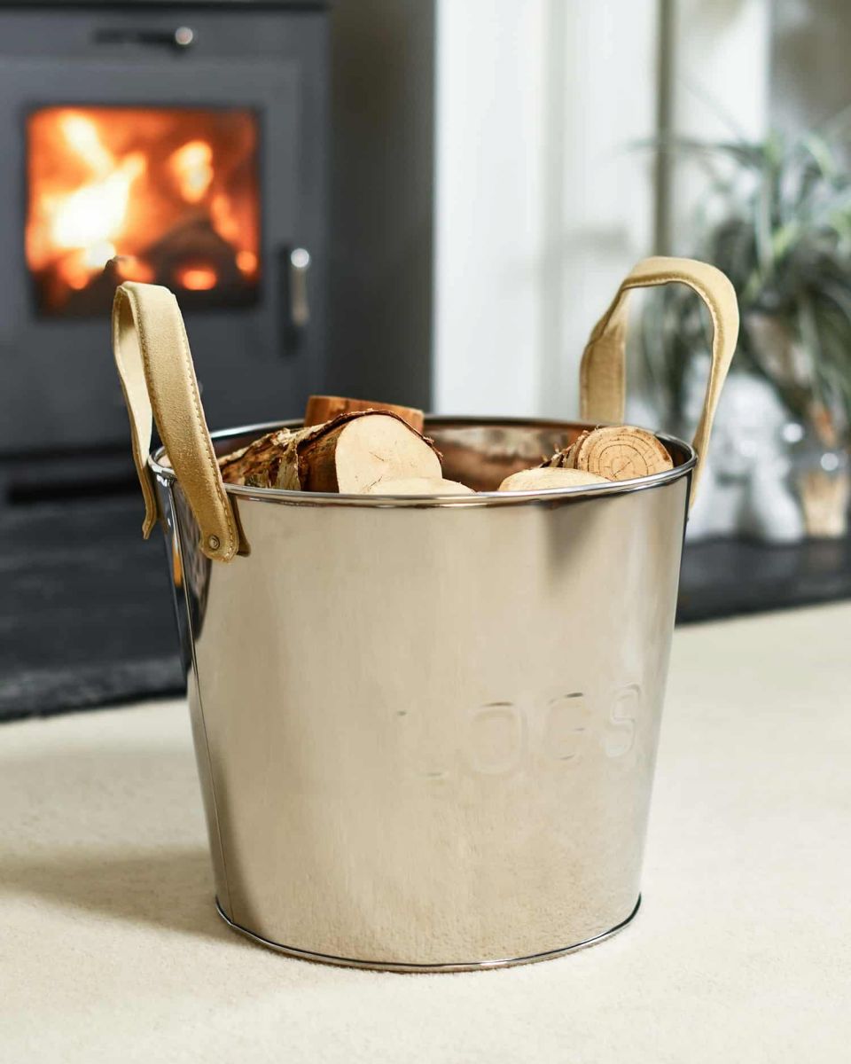 “Radcliffe Hall” Stainless Steel Log Basket in Situ
