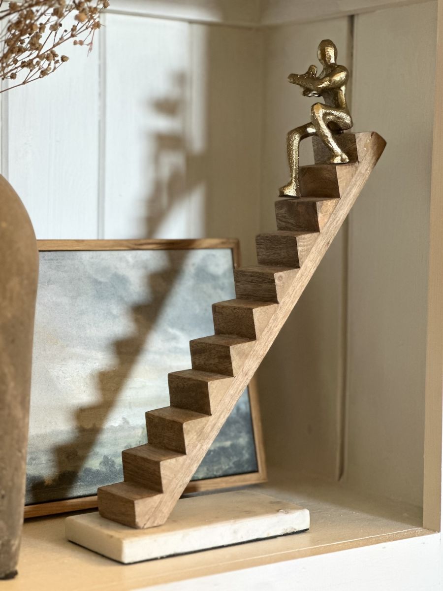 "Solo Conquest" Aluminium, Mango Wood and Marble Sculpture - Gold