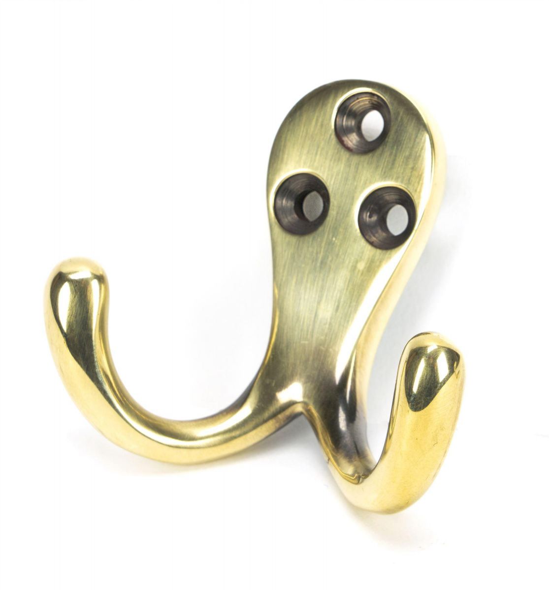 Aged Brass Double Pronged Coat Hook 