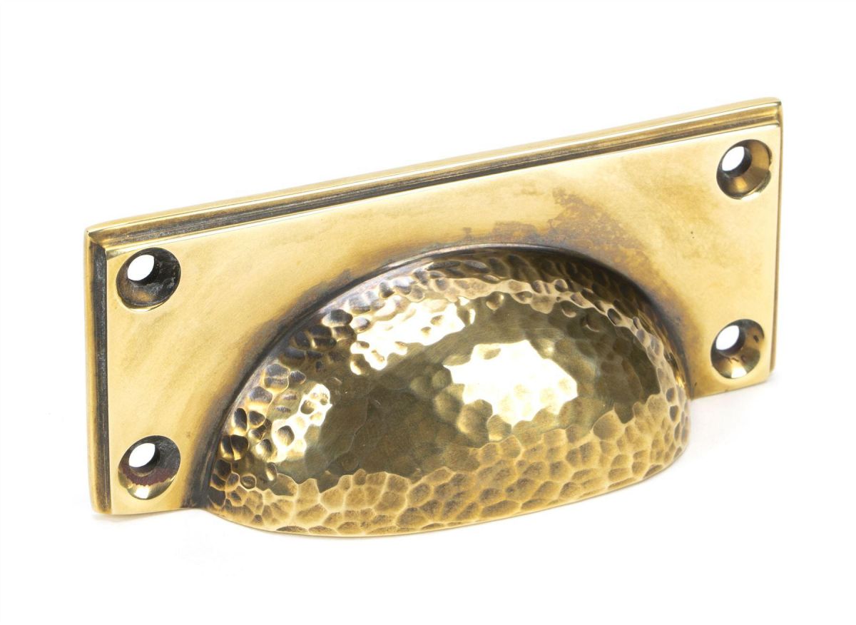 Aged Brass Rectangular Drawer Pull with Curved Handle