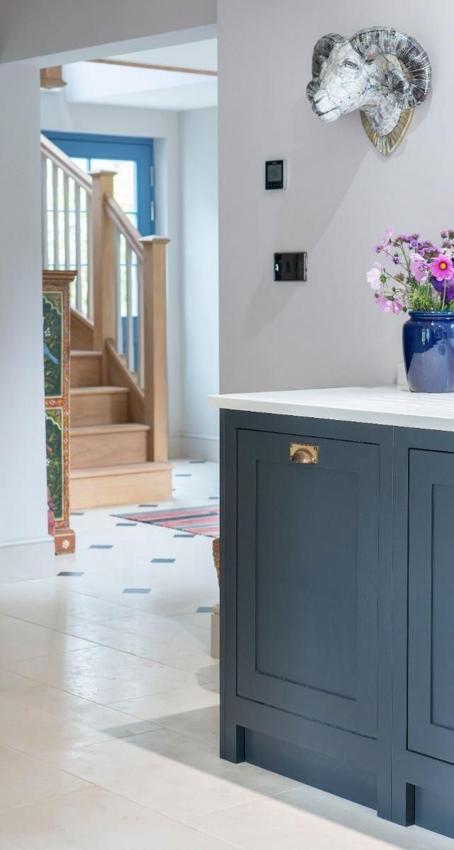 Aged Brass Rectangular Drawer Pull with Curved Handle in Situ