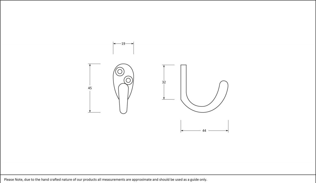 Dark Aged Copper Single Pronged Coat Hook Dimensions