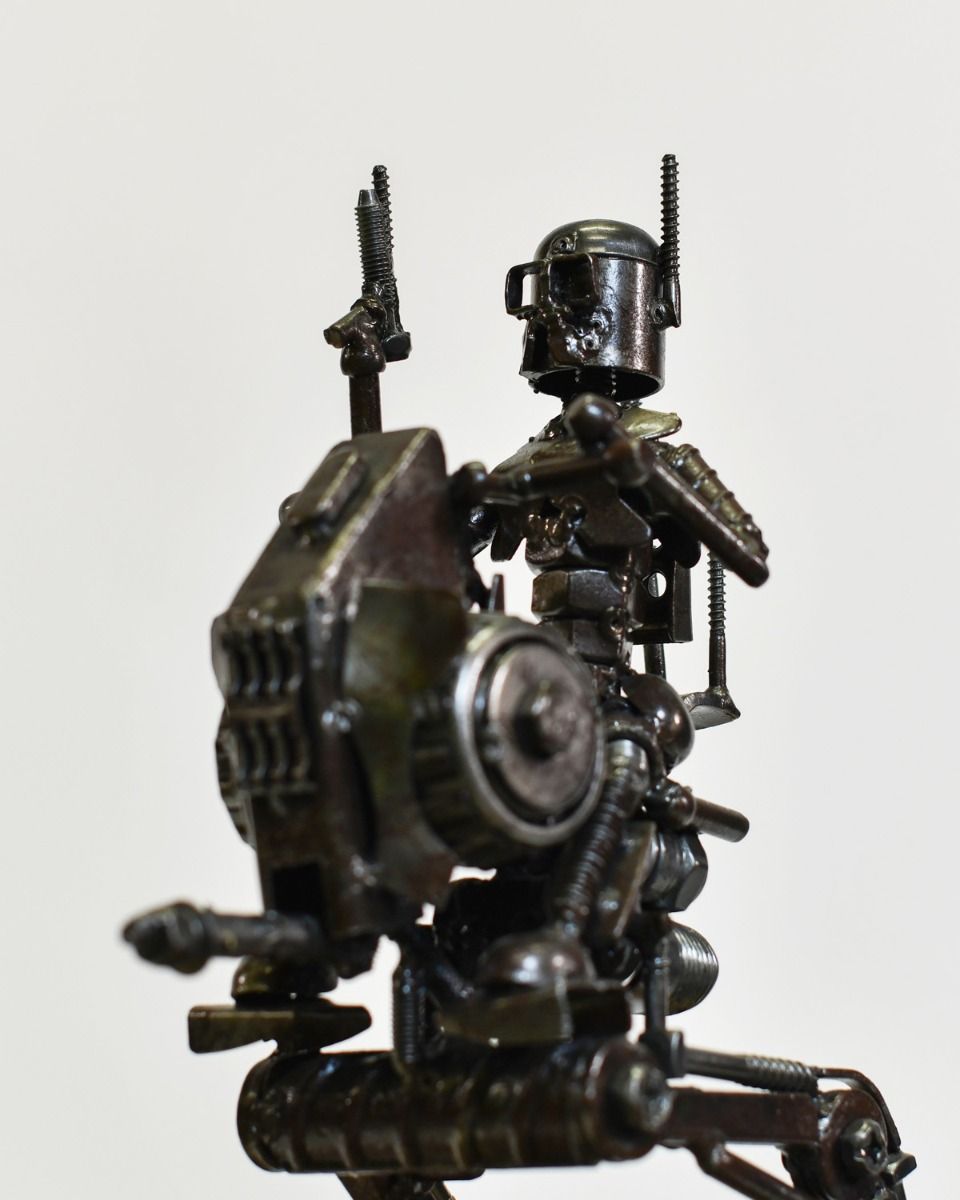 Close up of Recycled Metal Parts Alien Walker Ornament 