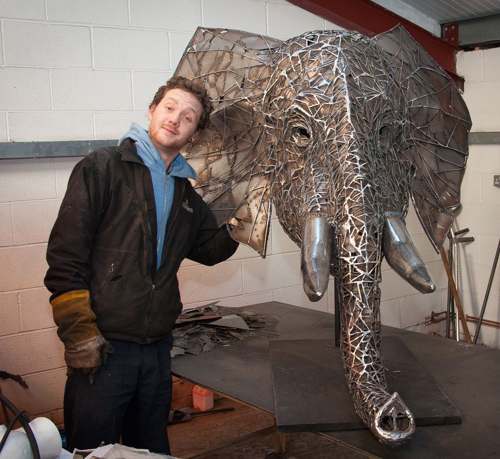"Emanti" Hand Sculpted Elephant Head with Stainless Steel Tusks