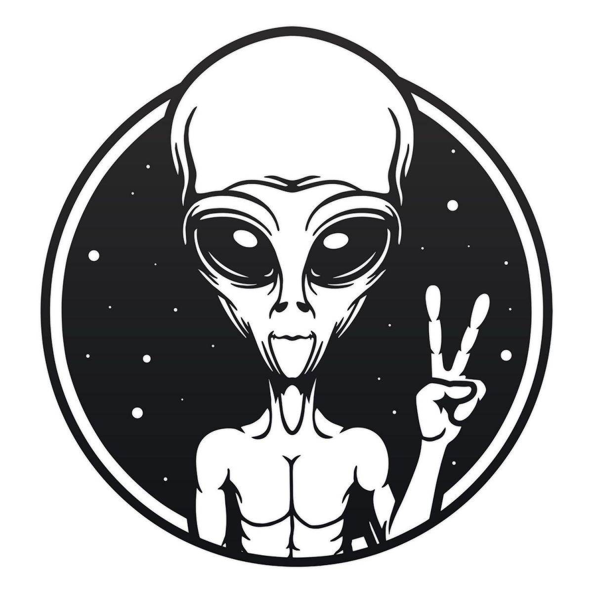 Peace Sign Alien Wall Art in a Black Finish