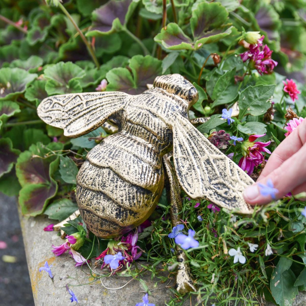 Scale Shot of Aluminium Brushed Gold "Buzzing" Bumble Bee Sculpture