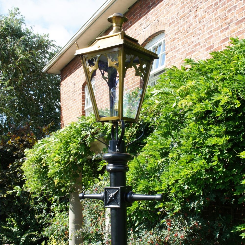 Antique Brass Gothic Lamp Post & Lantern Set 3.7m 