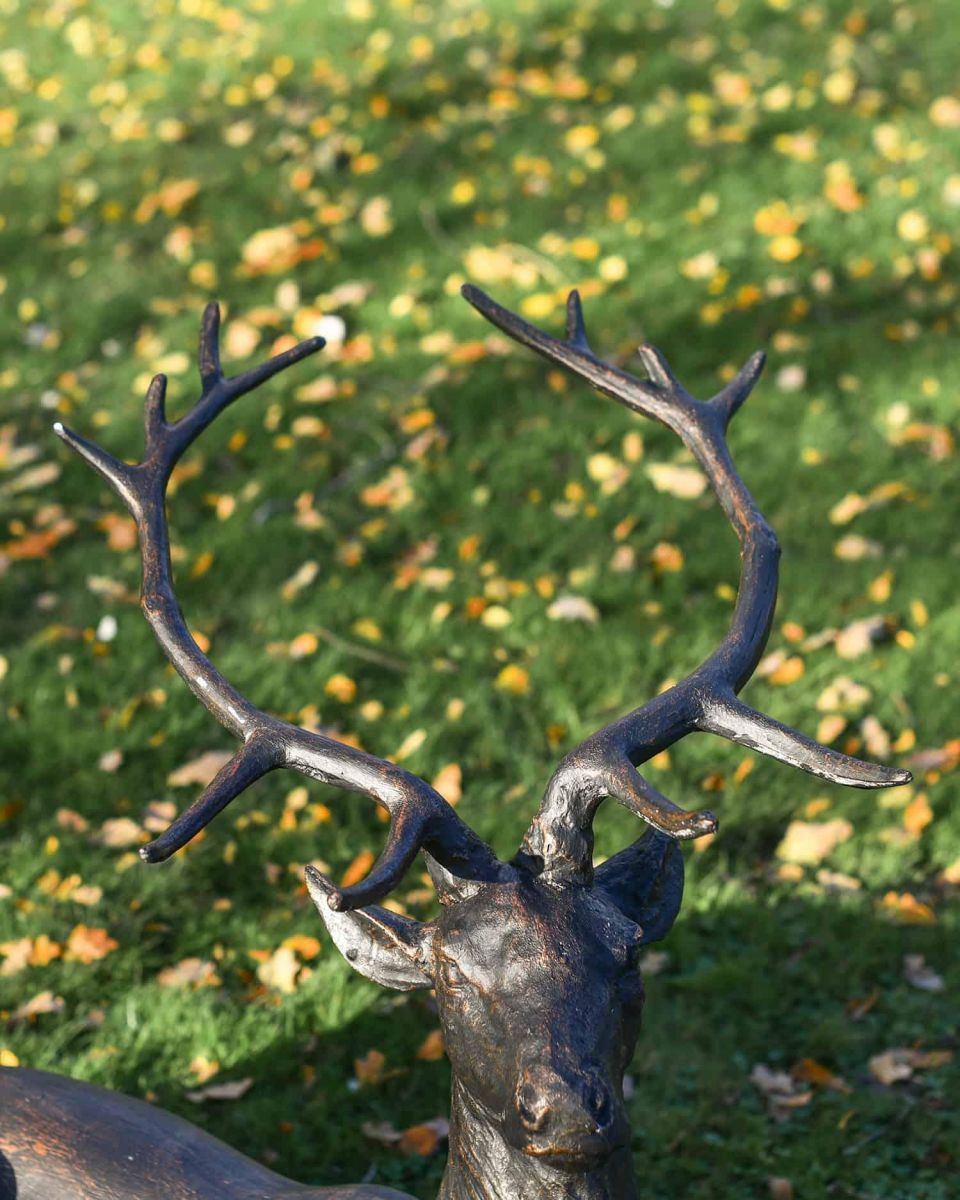 Close-Up of Antlers for Antique Bronze "General" Sitting Stag Garden Sculpture
