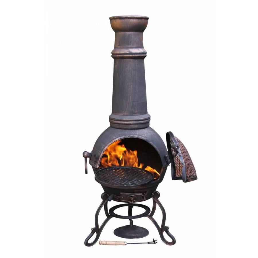 Antique Bronze Cast Iron Chimenea with Front Opening Door