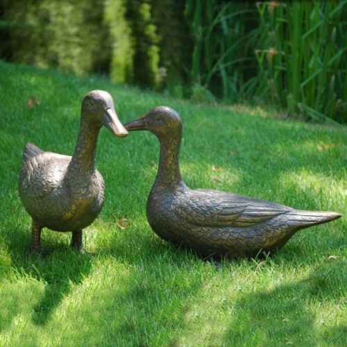Antique Bronze Finish Duck Garden Sculptures in Situ