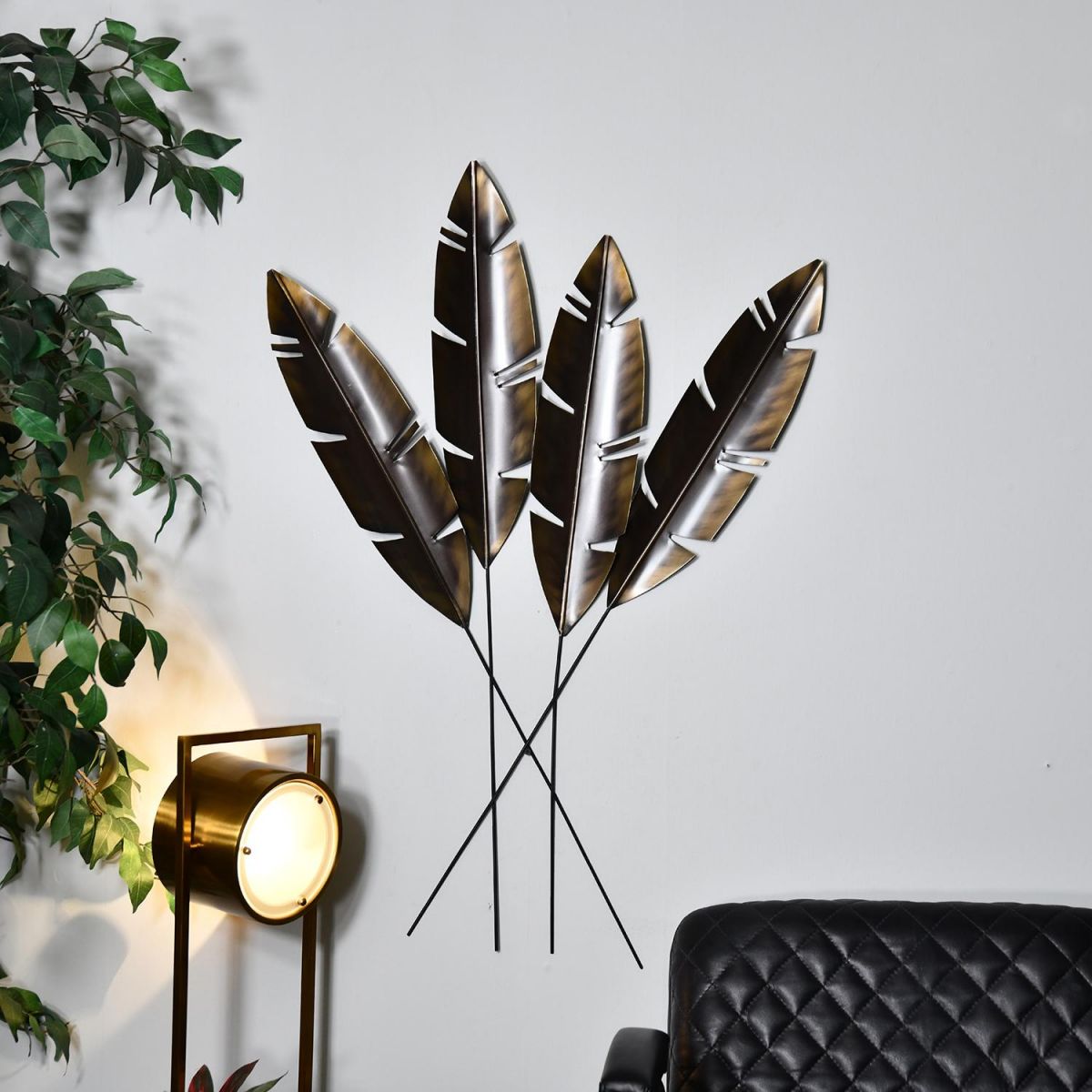 Antique Bronze Feathers Wall Art in Situ in a Modern Sitting Room