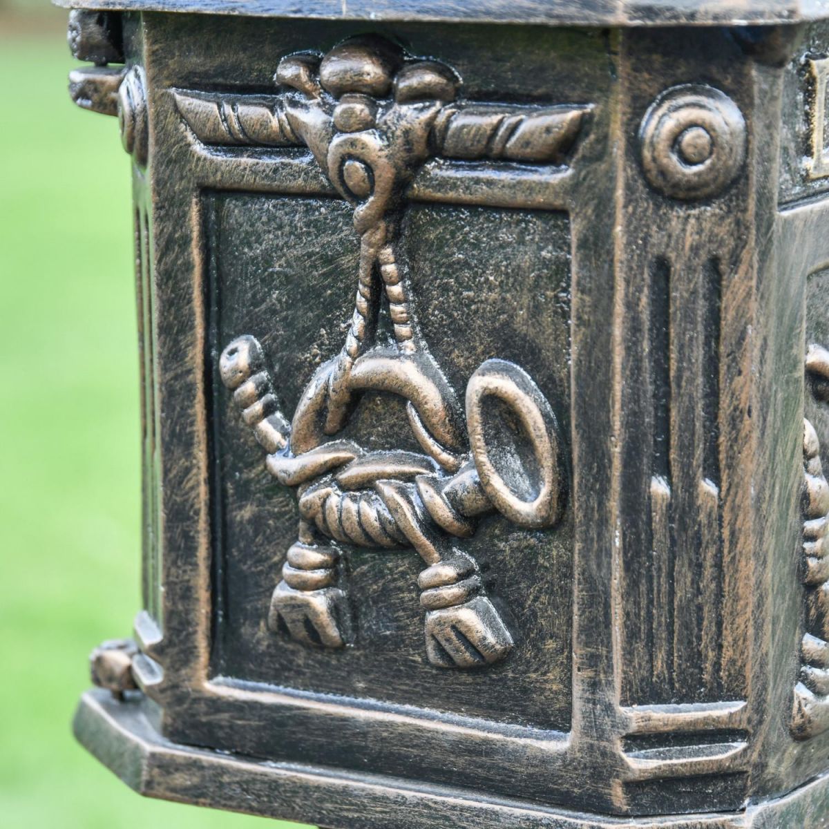 Close-Up of Antique Bronze Cast Aluminium Post Box