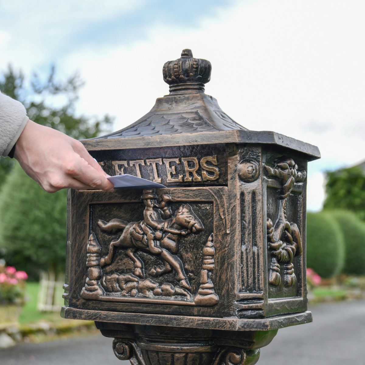 Letter Flap in Use on Antique Bronze "Huntingdon" Victorian Post Box